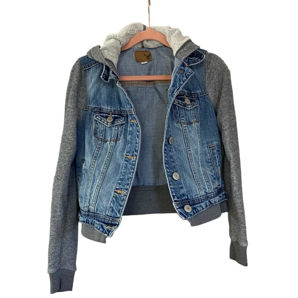 American Eagle Outfitters Denim Vest Gray Hoodie Combo Women’s XS